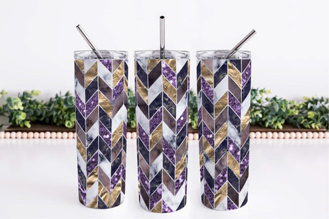 Purple Geometric Skinny Tumbler Marble Wrap Design Sublimation OrangeBrushStudio 