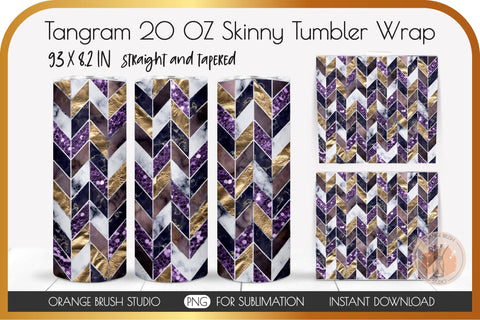 Purple Geometric Skinny Tumbler Marble Wrap Design Sublimation OrangeBrushStudio 