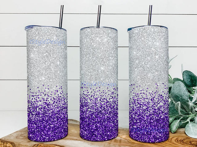 Purple Glitter Border Skinny Tumbler Design, Straight & Tapered Sublimation Wrap Design, Tumbler PNG Sublimation iStyleDesign 