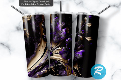 Purple Glitter Floral 20 oz / 30 oz Tumbler PNG Sublimation Regulrcrative 