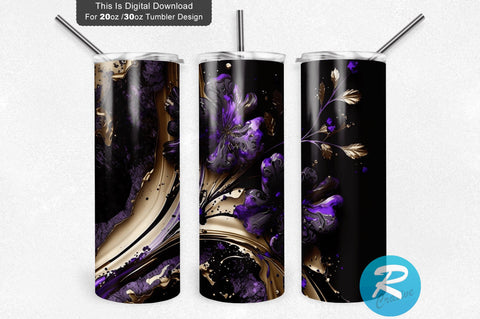 Purple Glitter Floral 20 oz / 30 oz Tumbler PNG Sublimation Regulrcrative 