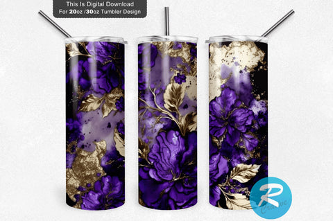 Purple Glitter Marble Floral 20 oz / 30 oz Tumbler PNG Sublimation Regulrcrative 