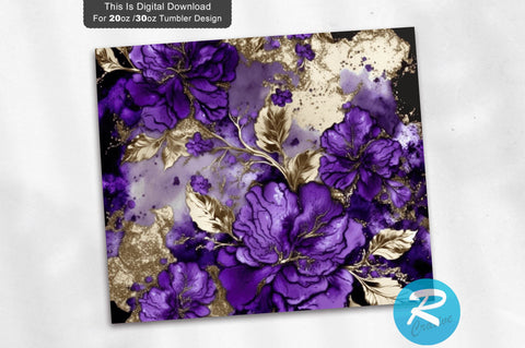 Purple Glitter Marble Floral 20 oz / 30 oz Tumbler PNG Sublimation Regulrcrative 