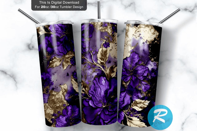 Purple Glitter Marble Floral 20 oz / 30 oz Tumbler PNG Sublimation Regulrcrative 