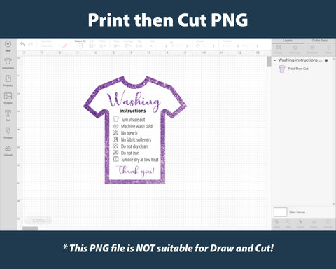 Purple glitter t-shirt washing instructions card. Shirt care card PNG SVG Templates by Pauline 
