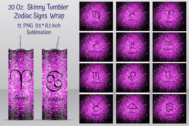 Purple Glitter Zodiac Straight Tumbler Wrap Sublimation Kseniia designer 