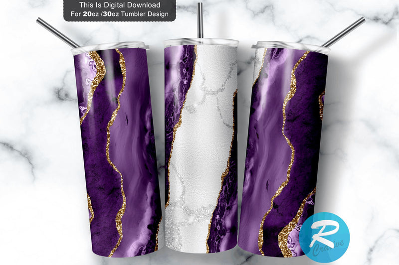 Purple Gold Agate 20 oz / 30 oz Tumbler PNG Sublimation Regulrcrative 