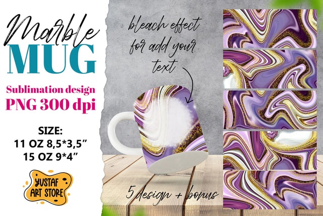 Purple gold marble sublimation mug wrap bundle. 5 PNG design Sublimation Yustaf Art Store 
