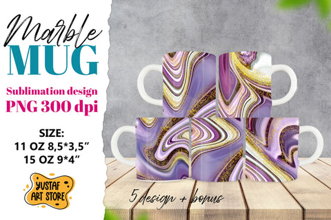 Purple gold marble sublimation mug wrap bundle. 5 PNG design Sublimation Yustaf Art Store 