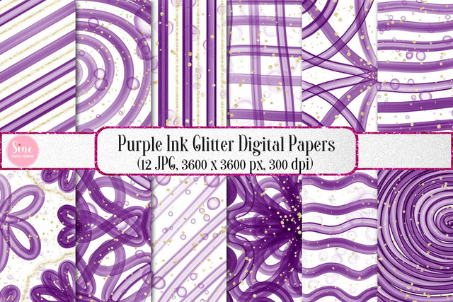 Purple Ink Glitter Digital Papers Backgrounds Set Digital Pattern SineDigitalDesign 