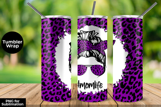 Purple Leopard momlife 20 oz Skinny Tumbler Wrap Sublimation Design Sublimation Sublimatiz Designs 