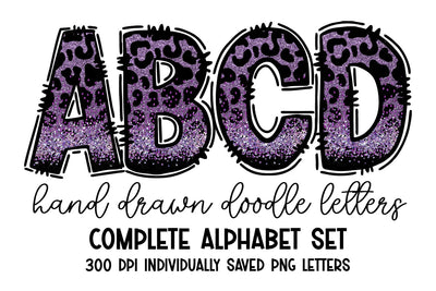 Purple Leopard Print Glitter Doodle Letters Alphabet Set Sublimation BijouBay 