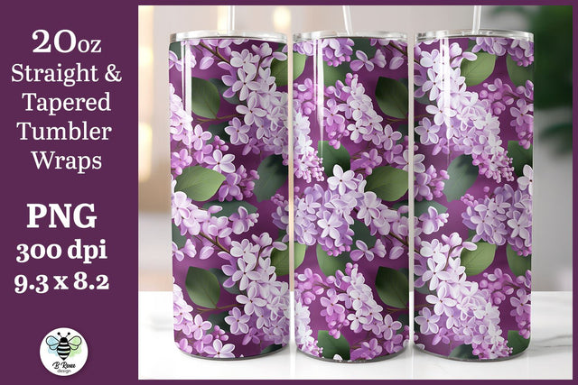 Purple Lilac Tumbler Wrap | 3D Floral Sublimation PNG Sublimation B Renee Design 