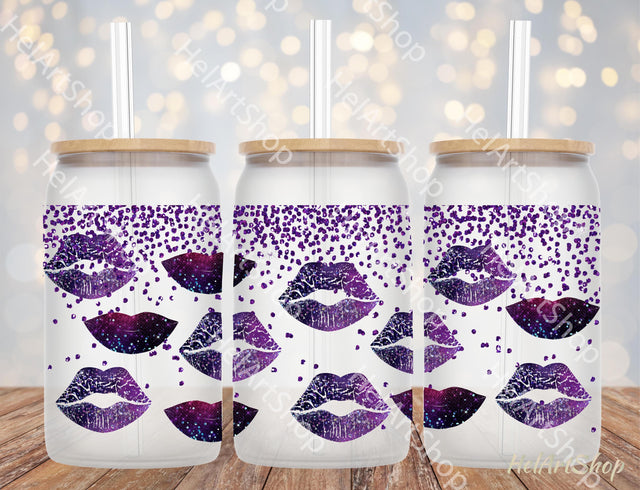 Purple Lips 16oz Libbey Glass Can PNG Sublimation _HelArtShop_ 