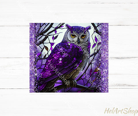 Purple Owl Tumbler Wrap, 20 Oz Skinny Tumbler PNG Sublimation _HelArtShop_ 
