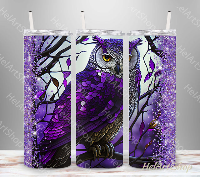 Purple Owl Tumbler Wrap, 20 Oz Skinny Tumbler PNG Sublimation _HelArtShop_ 