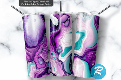 Purple Pink White Aqua Agate 20 oz / 30 oz Tumbler PNG Sublimation Regulrcrative 