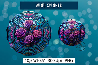 Purple roses Wind Spinner design | Stained glass png Sublimation Olga Boat Design 