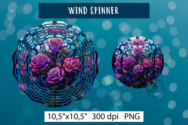 Purple roses Wind Spinner design | Stained glass png Sublimation Olga Boat Design 