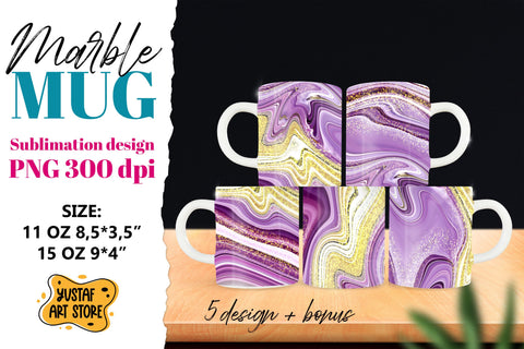 Purple shine marble sublimation mug wrap bundle.5 PNG design Sublimation Yustaf Art Store 