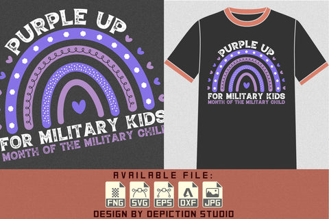 Purple Up For Military Kids Month Of The Military Child T-Shirt, Purple Rainbow Shirt Print Template Sketch DESIGN Depiction Studio 