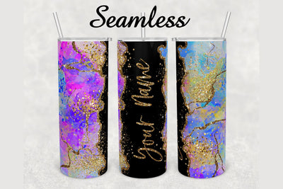 Purple Watercolor Gold Glitter Agate Tumbler sublimation design 20 oz skinny tumbler wrap Sublimation BambinaCreations 