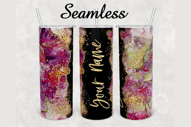 Purple Watercolor Gold Glitter Agate Tumbler sublimation design 20 oz skinny tumbler wrap Sublimation BambinaCreations 