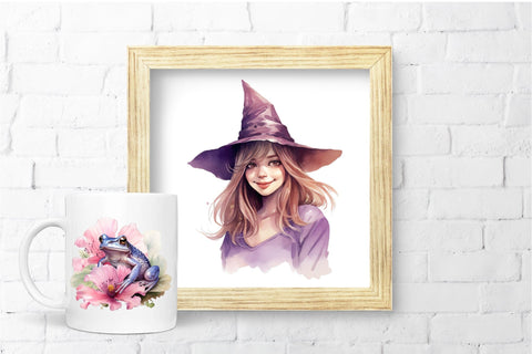 Purple Witch Clipart Bundle, Watercolor Halloween Clipart Sublimation OrangeBrushStudio 