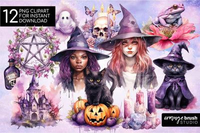 Purple Witch Clipart Halloween Sublimation Bundle Sublimation OrangeBrushStudio 