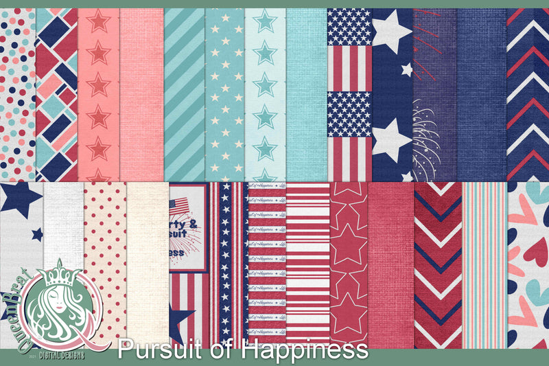 Pursuit of Happiness Papers Digital Pattern QueenBrat Digital Designs 