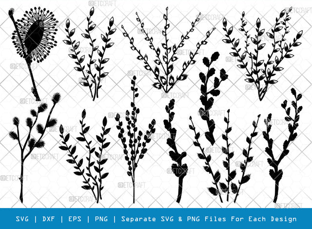 Pussy Willow SVG Cut Files | Pussy Willow Silhouette | Spring Nature Svg | Grass Svg | Flower Svg | Pussy Willow Icon Svg | Pussy willow Bundle SVG ETC Craft 