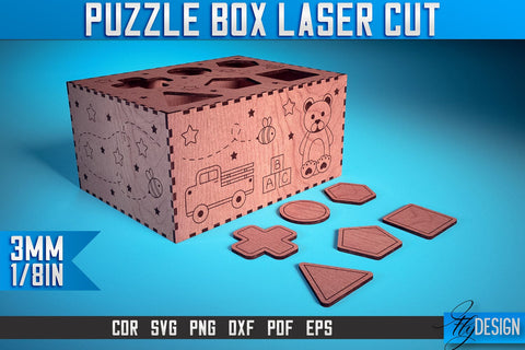 Puzzle Box Laser Cut SVG | Baby Game Design Laser Cut SVG Design | CNC Files SVG Fly Design 