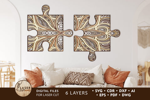 PUZZLE Multilayer Laser Cut Files, Mandala, SVG, 3D Designs, Mini Design Bundles SVG LaserCutano 