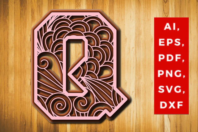Q Layered Floral Alphabet SVG cut file, laser cut alphabet, mandala alphabet, 5 layer SVG MD JOYNAL ABDIN 