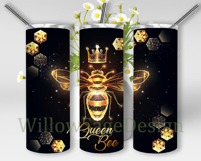 Queen Bee 20oz Tumbler Png, Golden Bee Tumbler, Gold And Black Tumbler, Bee With Honey Tumbler Png, Western Queen Bee Png Sublimation WillowSageDesign 