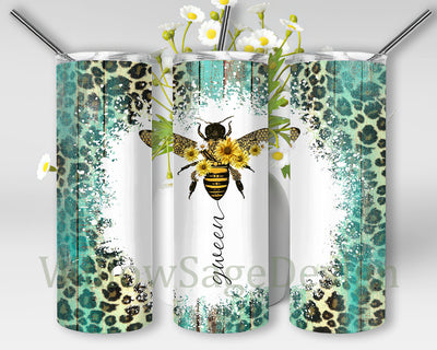 Queen Bee Tumbler Png, Bee 20oz Skinny Tunbler, Leopard Turquoise Wood Tumbler Wrap, Honeycomb, Bee Sunflowers Tumbler Template, Instant Download Sublimation WillowSageDesign 