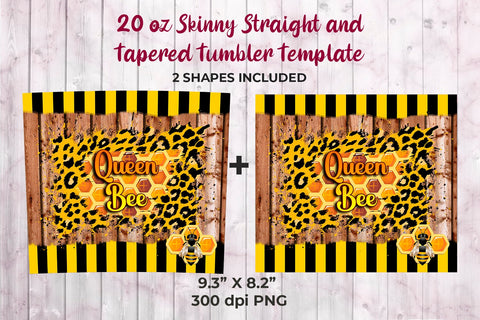 Queen Bee Wood & Leopard 20 oz Skinny Tumbler Wrap Sublimation Design Sublimation Sublimatiz Designs 