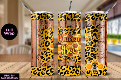 Queen Bee Wood & Leopard 20 oz Skinny Tumbler Wrap Sublimation Design Sublimation Sublimatiz Designs 