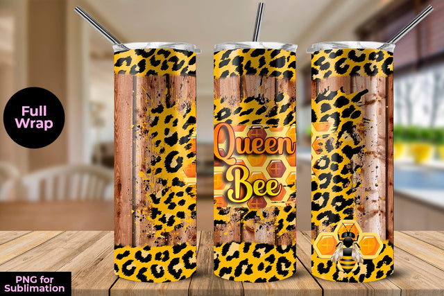 Queen Bee Wood & Leopard 20 oz Skinny Tumbler Wrap Sublimation Design Sublimation Sublimatiz Designs 