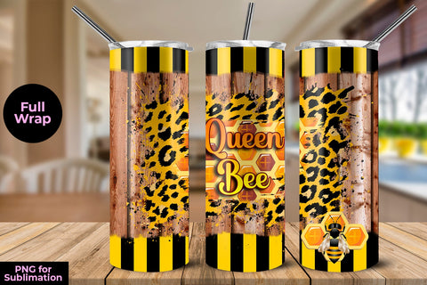 Queen Bee Wood & Leopard 20 oz Skinny Tumbler Wrap Sublimation Design Sublimation Sublimatiz Designs 
