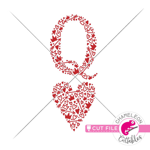 Queen of Hearts Card Icons - Valentine's day design - SVG PNG DXF EPS JPEG SVG Chameleon Cuttables 