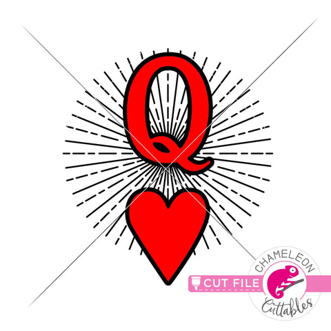Queen of Hearts Rays - Valentine's day design - SVG PNG DXF EPS JPEG SVG Chameleon Cuttables 