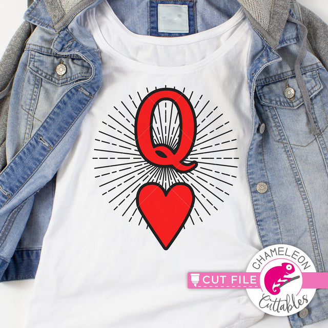 Queen of Hearts Rays - Valentine's day design - SVG PNG DXF EPS JPEG SVG Chameleon Cuttables 