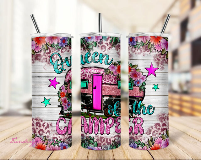 Queen Of The Camper Tumbler Png Sublimation Design, 20oz Skinny Tumbler Png, Camping Tumbler Png, Western Caravan Png, Digital Download Sublimation TrendingDesign 