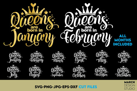 Queen Shirts SVG Bundle From January Till December All Months Included SVG March Design Studio 
