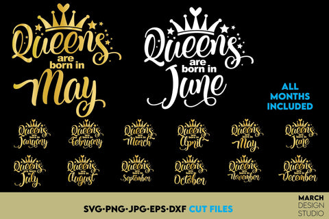 Queen Shirts SVG Bundle From January Till December All Months Included SVG March Design Studio 
