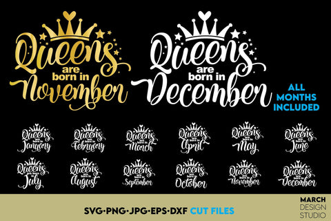 Queen Shirts SVG Bundle From January Till December All Months Included SVG March Design Studio 