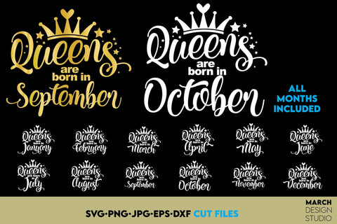 Queen Shirts SVG Bundle From January Till December All Months Included SVG March Design Studio 