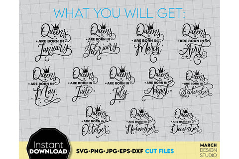 Queen Shirts SVG Bundle From January Till December All Months Included SVG March Design Studio 