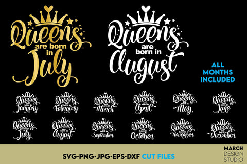 Queen Shirts SVG Bundle From January Till December All Months Included SVG March Design Studio 
